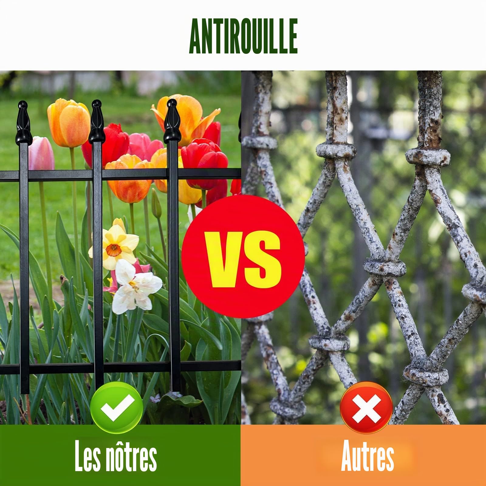 Thealyn Clôture Décorative de Jardin en Métal, 57 cm x 45 cm, 5 Panneaux, 2,8 m Longueur Totale, pour Parterre de Fleurs (Noir, 45cm H * 57cm L *5 Pieces)