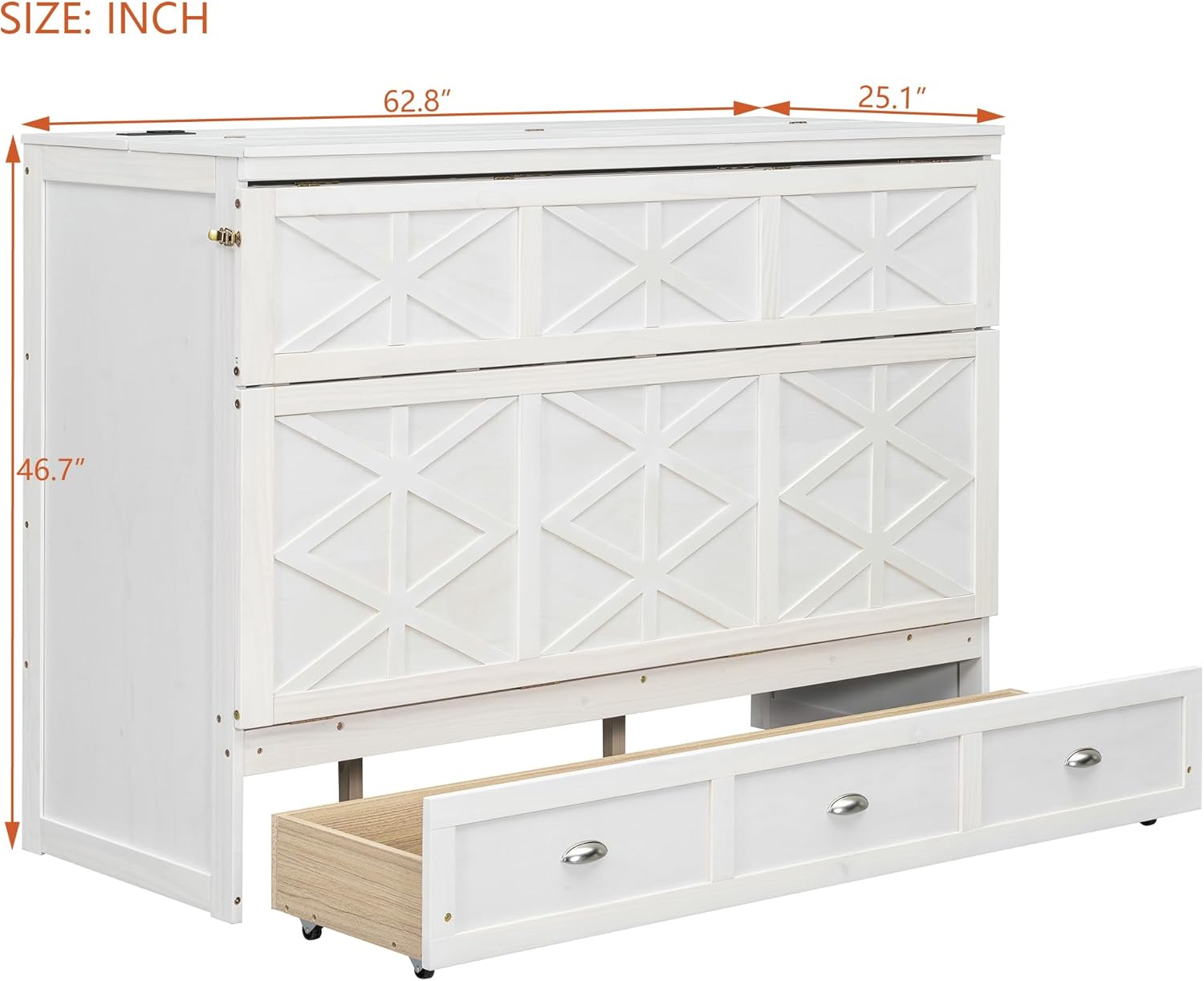 Bellemave Queen Size Murphy Bed, Cabinet Bed with Charging Station and Storage, Farmhouse Murphy Cabinet with Foldable Panel, for Guest Bedroom, Living Room, Office, Brushed White
