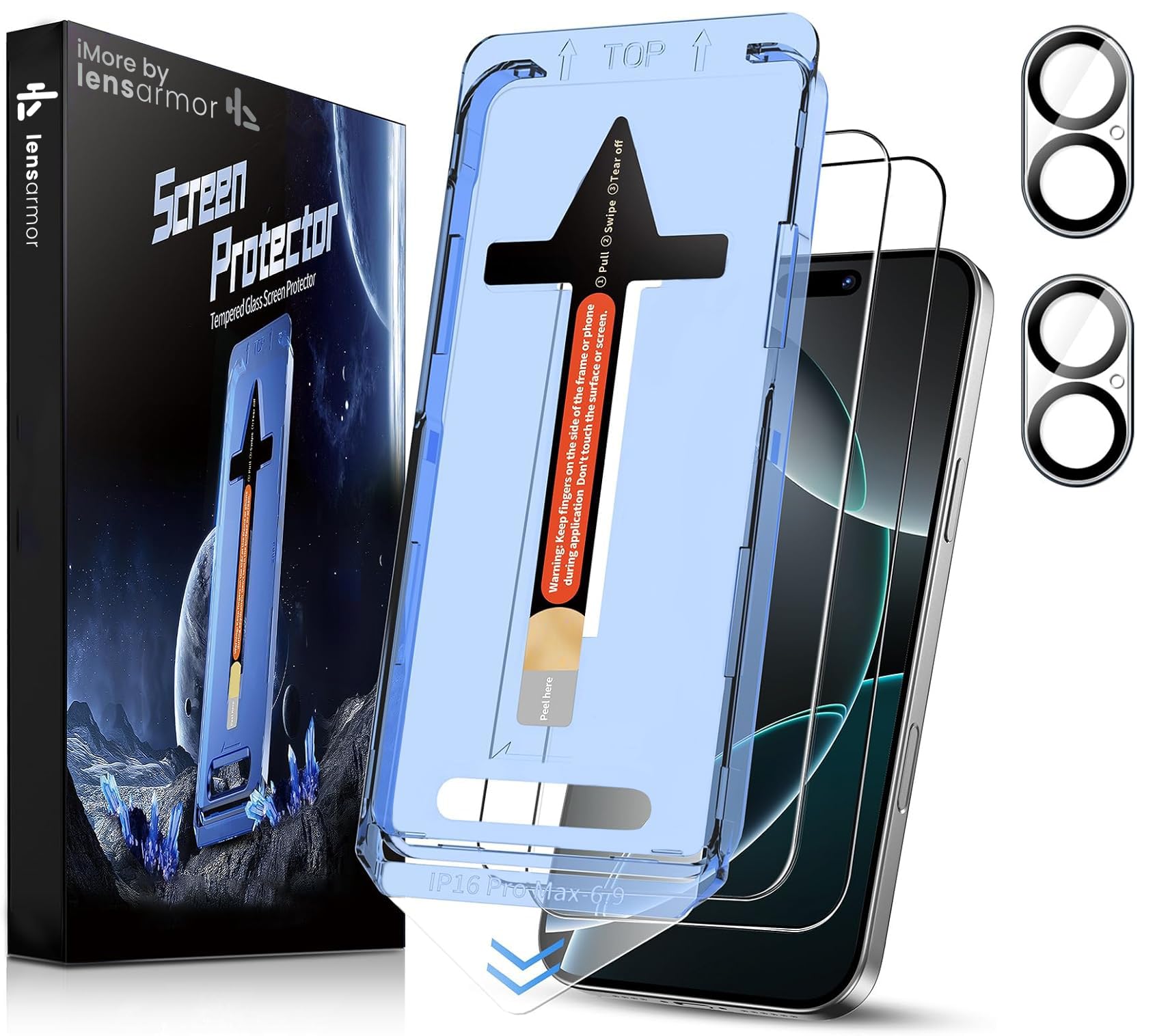 iMore 2+2 Pack Compatible with iPhone 16 Plus Screen Protector and Camera Lens Protector, Antidust With Hydro-Oleophobic Coating - iPhone 16 Plus Screen Guard Tempered Glass