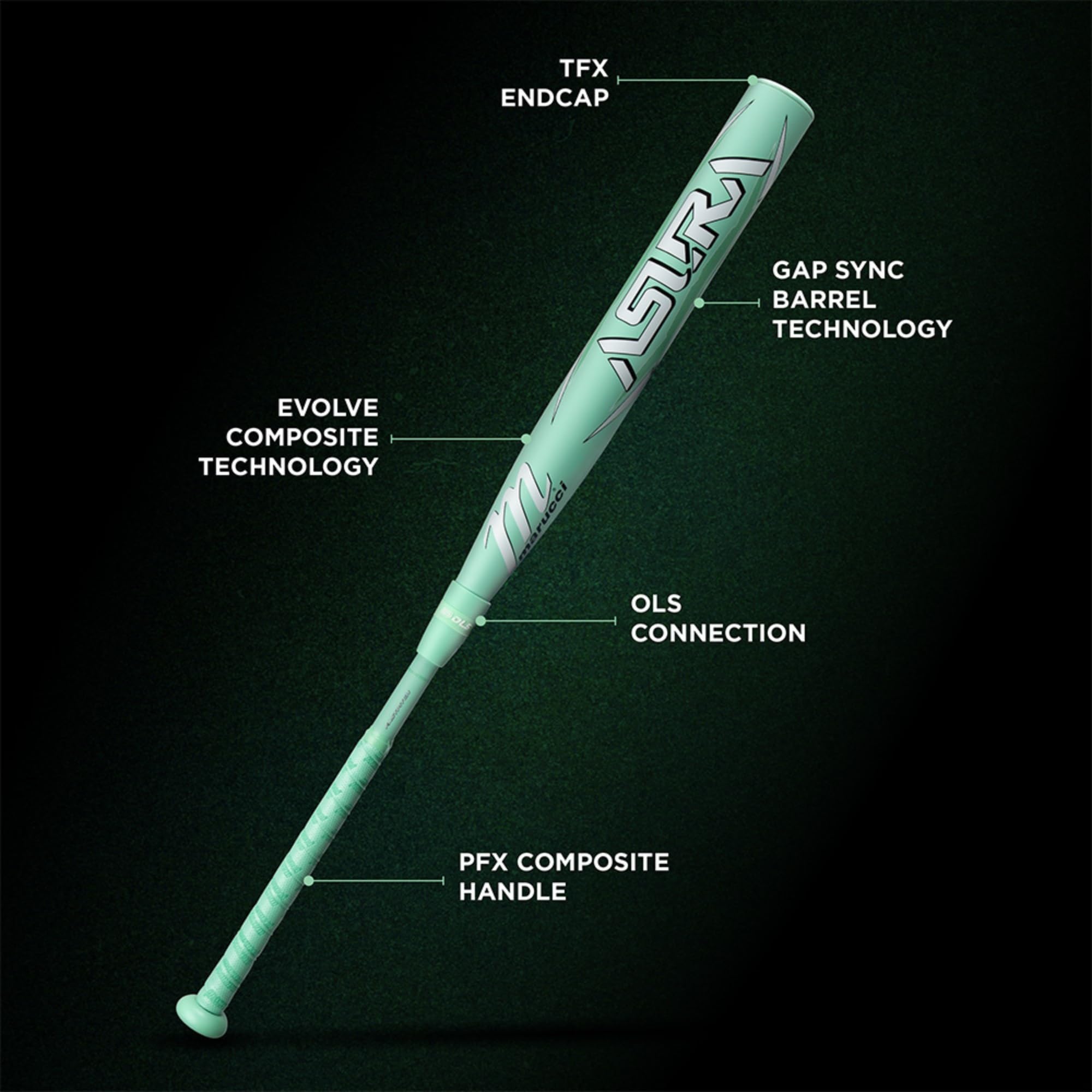 Marucci Asura Fastpitch Softballschläger für Kraft und Kontrolle mit Gap Sync Barrel & Steuergriff zur Minimierung von Vibrationen, Verbundwerkstoff, alle Felder und Assoziationen, Mint