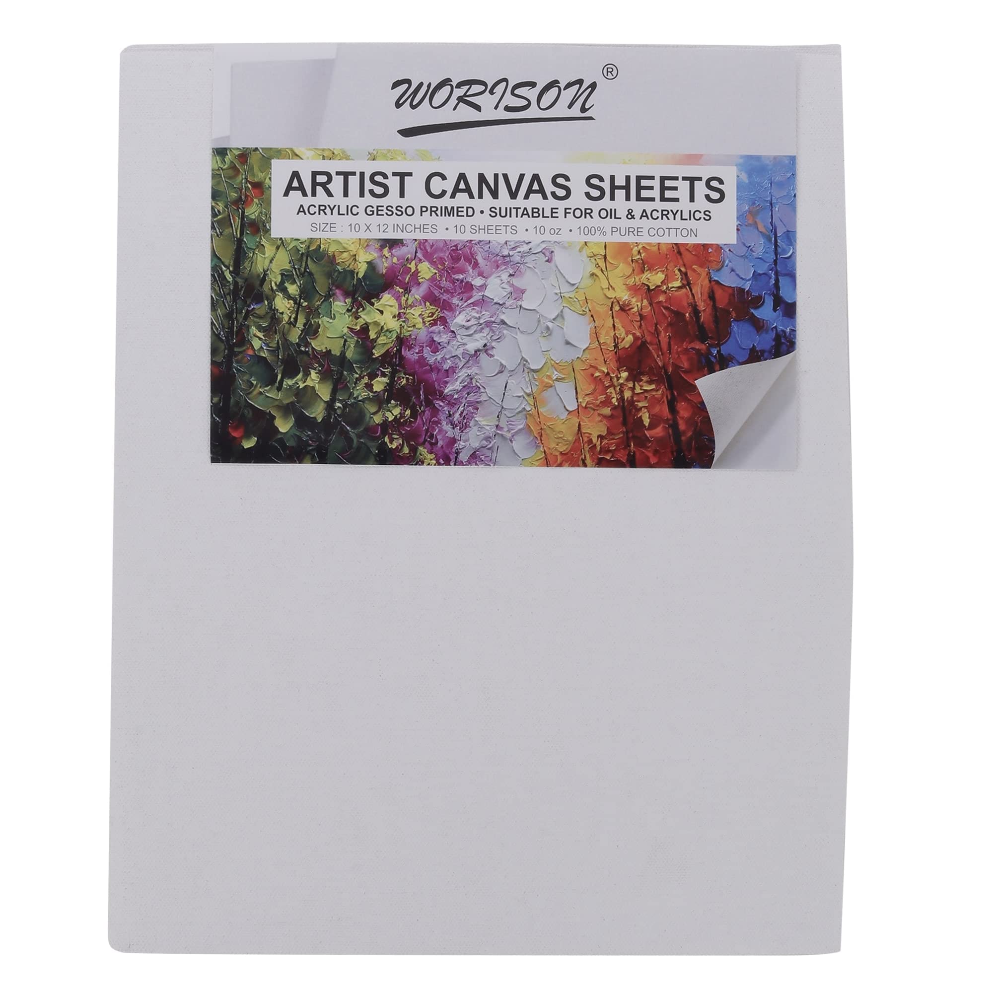 Worison 10 oz 10 x 12 inch Cotton Canvas Easel Sheets for Oil,Acrylic and Watercolor Painting 10 Sheets