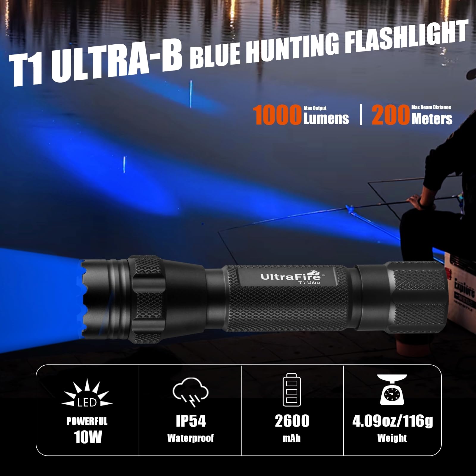 Amazon.co.jp: ULTRAFIRE ブルーライト懐中電灯、450-460nm シングル
