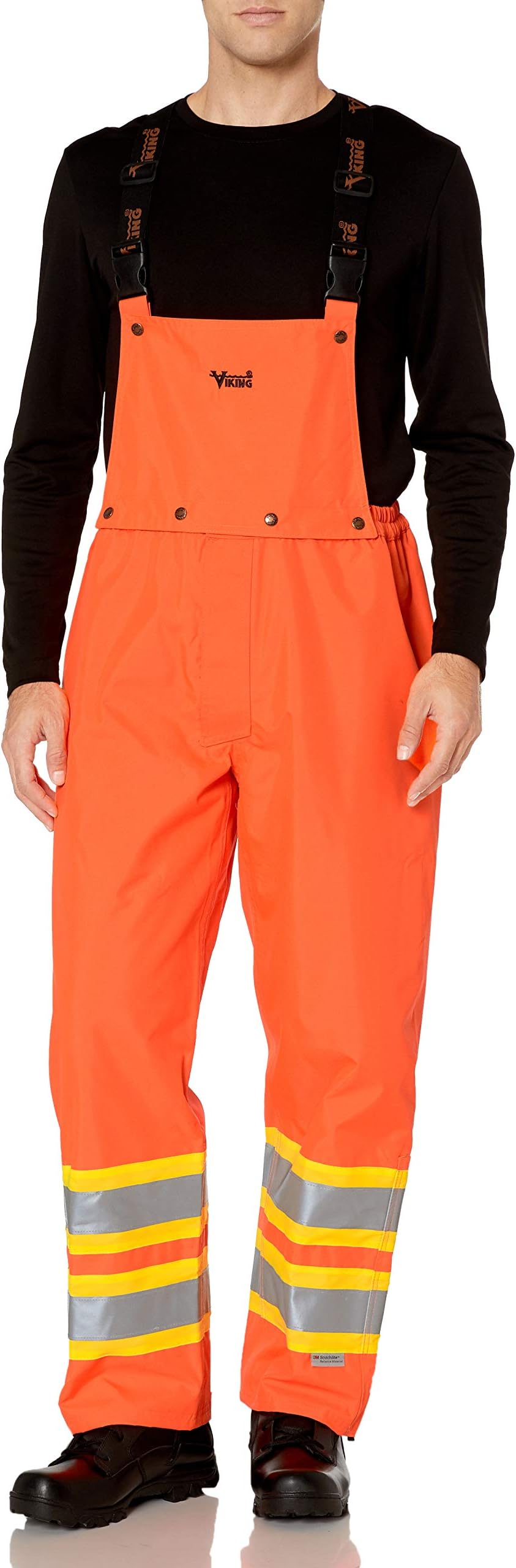 Viking Men's Journeyman 300 Denier Insulated Hi-Vis Safety Rain Bib Pants 2" Vi-brance Reflective Tape, 4" Contrasting Tape