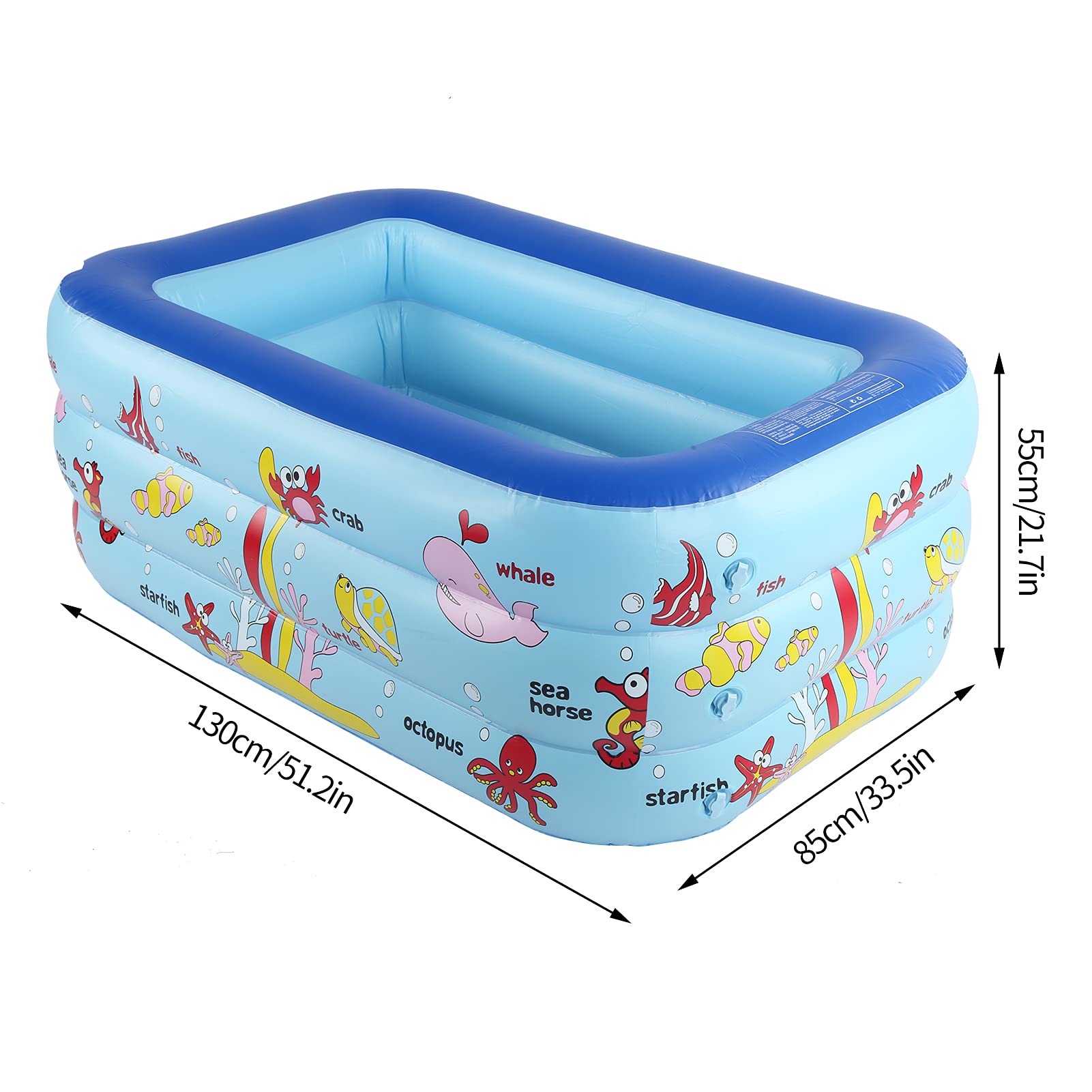 Piscina inflable para niños, piscina inflable para niños, 130 x 85 x 55 cm, piscina de salón familiar, centro de juegos para niños pequeños para interiores y exteriores