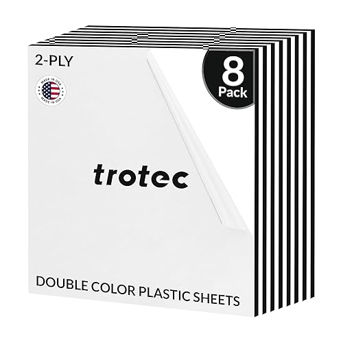 Trotec TroLase 12 x 12 x 116 pulgadas, 8 unidades, blanconegro, 2 capas, acrílico modificado, grabado láser, lámina de plástico de doble color,