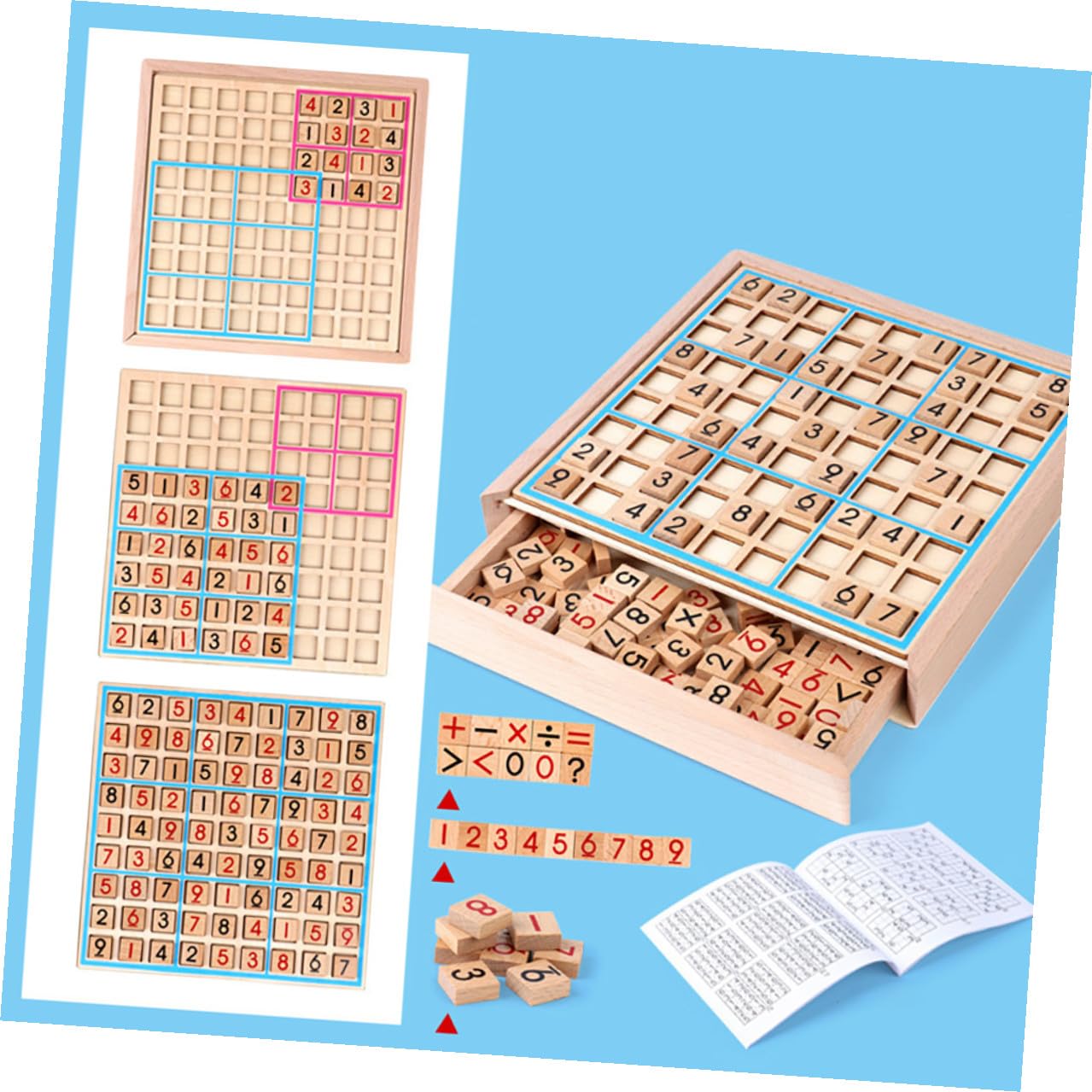 Juego de Mesa Sudoku de Madera, Juguete Educativo de Aritmética Tablero de 9 Casillas, Material Didáctico Seguro y Desarrollo Cognitivo, Adecuado para Aprendizaje Temprano