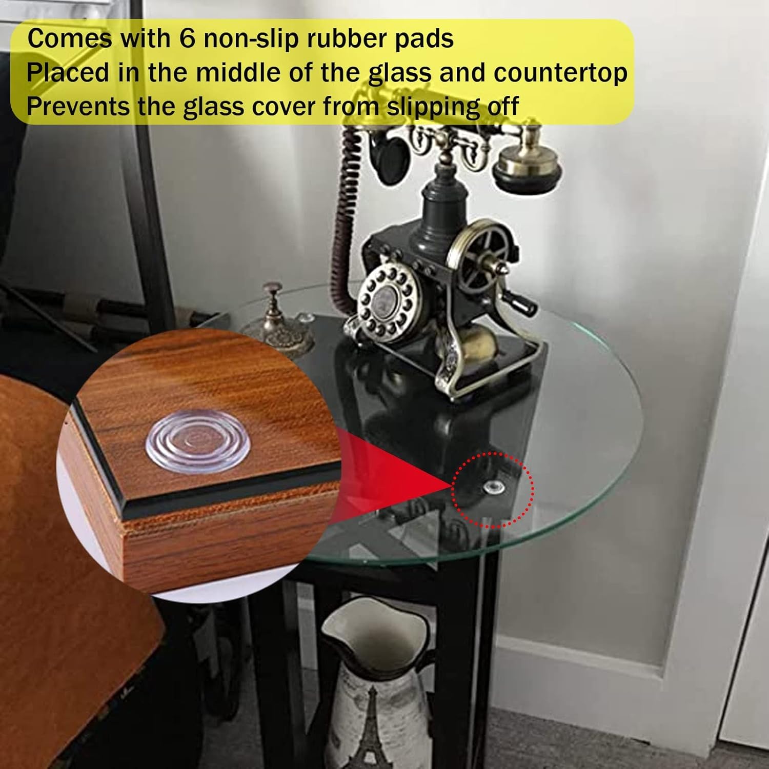 WORDFUN Round Tempered Glass, Premium Round Circular Plate Glass, with Flat Polished Edge, Rubber Antis Slip Pads 6pc, Protects Yours Wood Table, for Dining Table