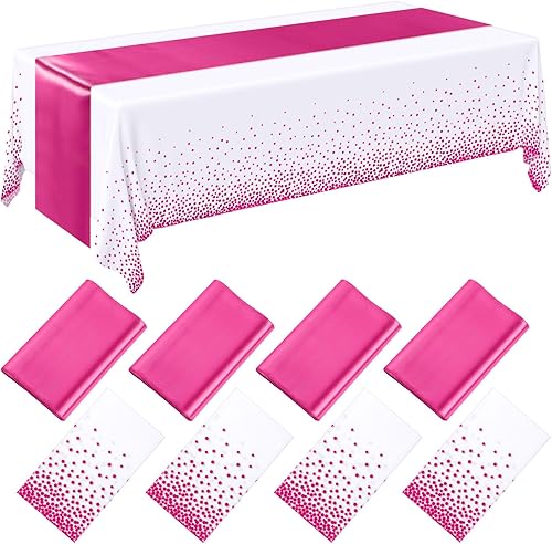 Miniatura 24 de Breling - Juego de 16 manteles desechables de plástico y camino de mesa de satén, color negro y azul, 54 x 108 pulgadas, manteles y caminos de mesa