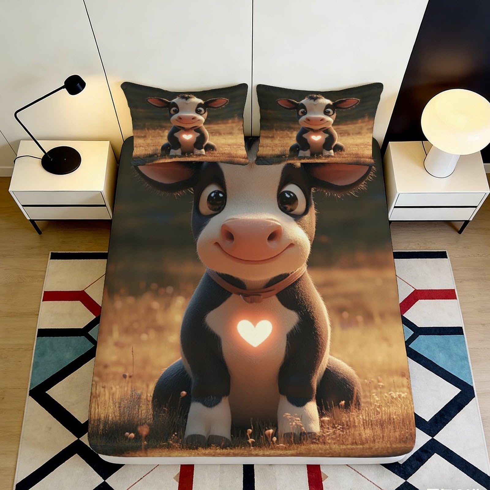 Uxinyoume Style-6 3D Printed Cute Cartoon Cow Fitted Sheet Microfiber Soft Bed Cover For Bedroom Guest Room Dorm Mattress Protection Decor 90X200x25cm