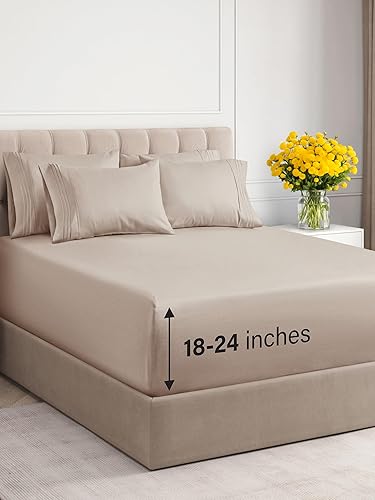 CGK Unlimited - Sábanas de bolsillo extra profundo - Juego de sábanas de 7 piezas - Sábanas de tamaño King divididas de bolsillo profundo - Sábanas