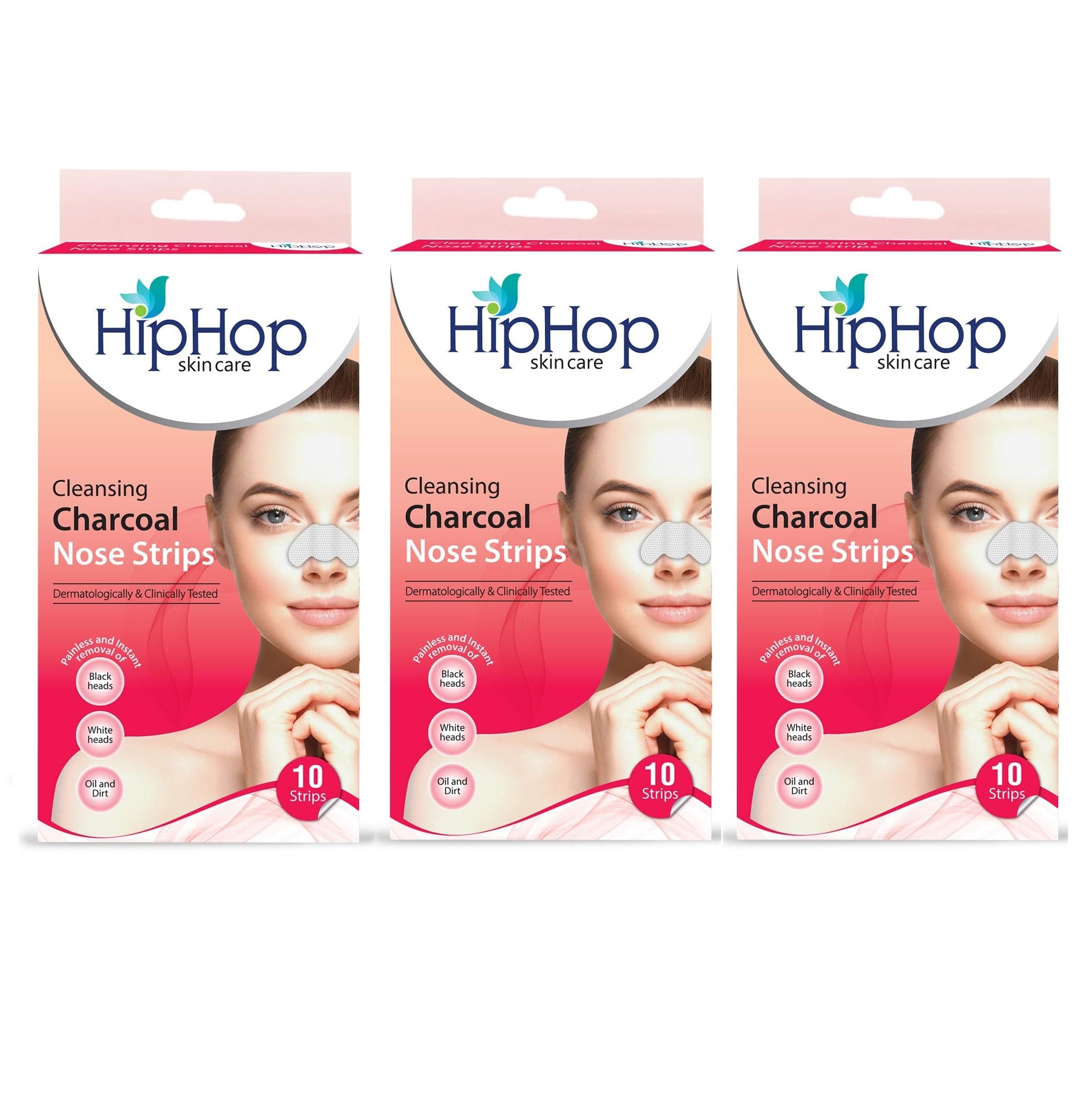 HipHop Skin Care Cleansing Charcoal Nose Strips combo, Blackheads, Whiteheads Remover, Pore Cleanser, with Natural Extracts, for Women, All Skin Types (Women Nose Strips 10 Qty (NOES STRIP 10 ( pack