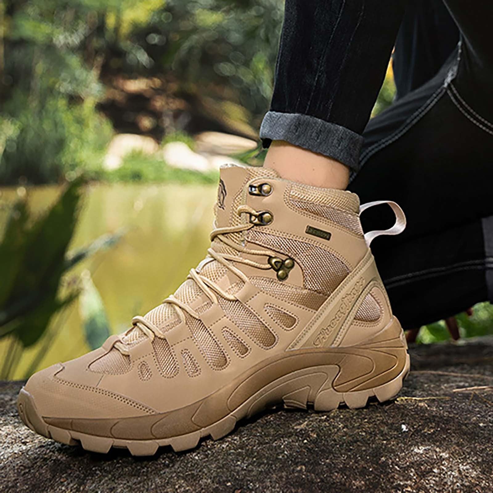 Stivaletti da uomo casual da esterni, alti e da camminare, stile deserto, cachi, 39.5 EU