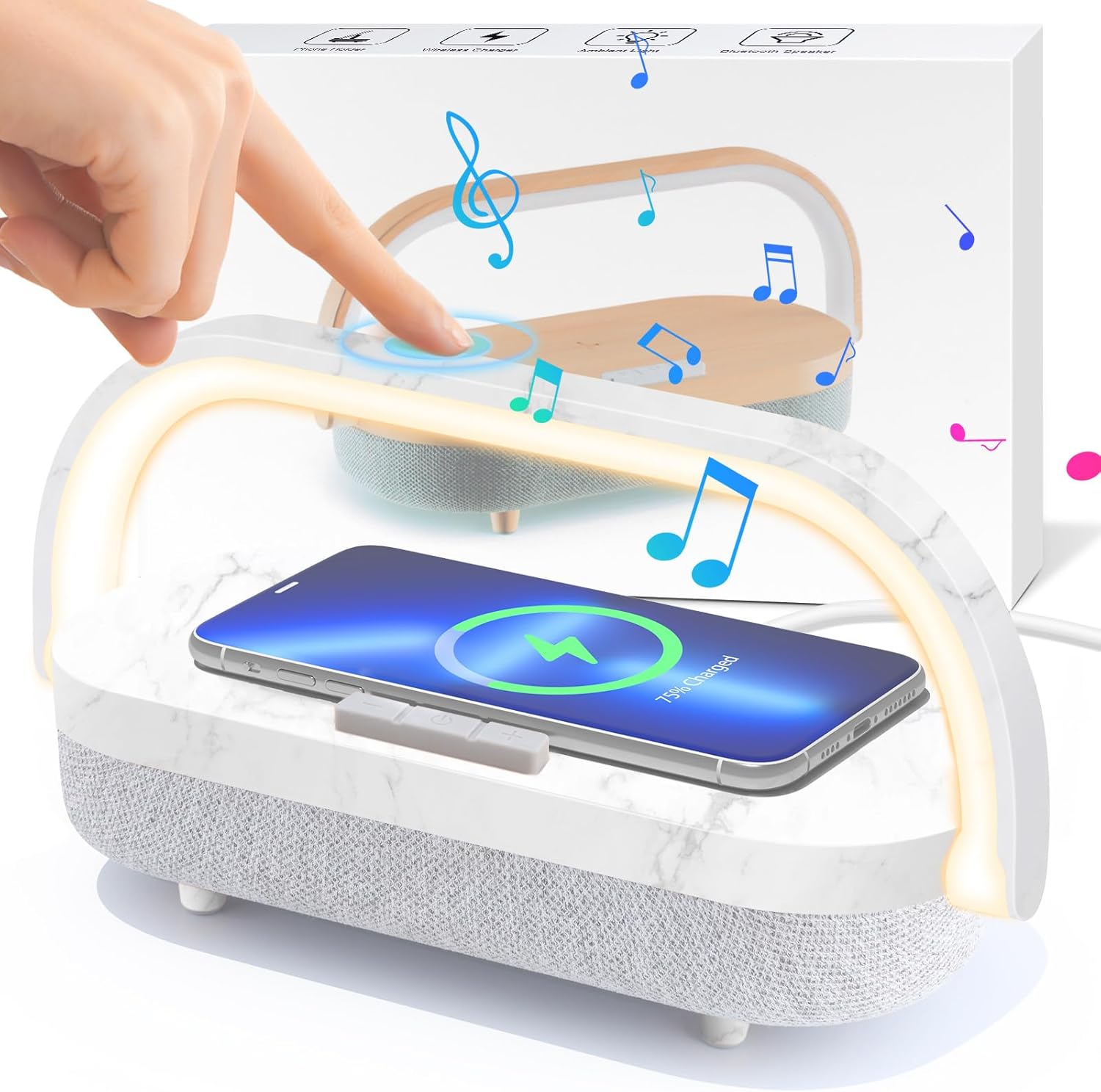 Nightstand Lamp with Wireless Charger,Unique Gifts for Women 4 in 1 Touch Bedside Lamp,Bluetooth Speaker Lamp,Portable Phone Holder,Dimmable LED Night Light Birthday Gifts for Her, Him, Mom,Dad