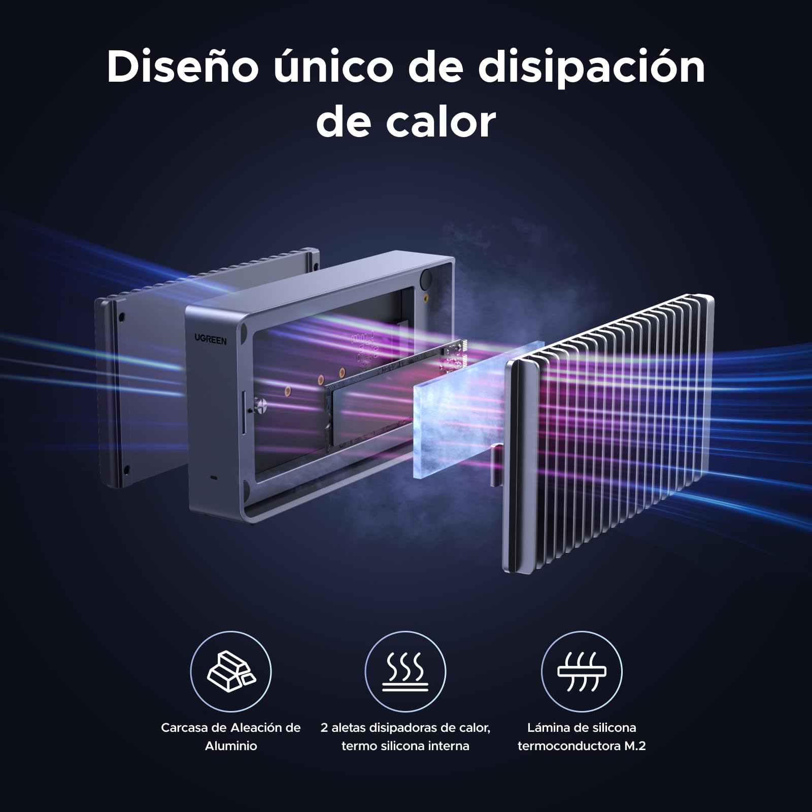 UGREEN Carcasa M2 NVMe SSD de 40Gbps, Recintos USB 4 Compatible con Thunderbolt 4/ 3, Adaptador de Disco Duro Externo de Aluminio para Mac OS/Windows/Linux