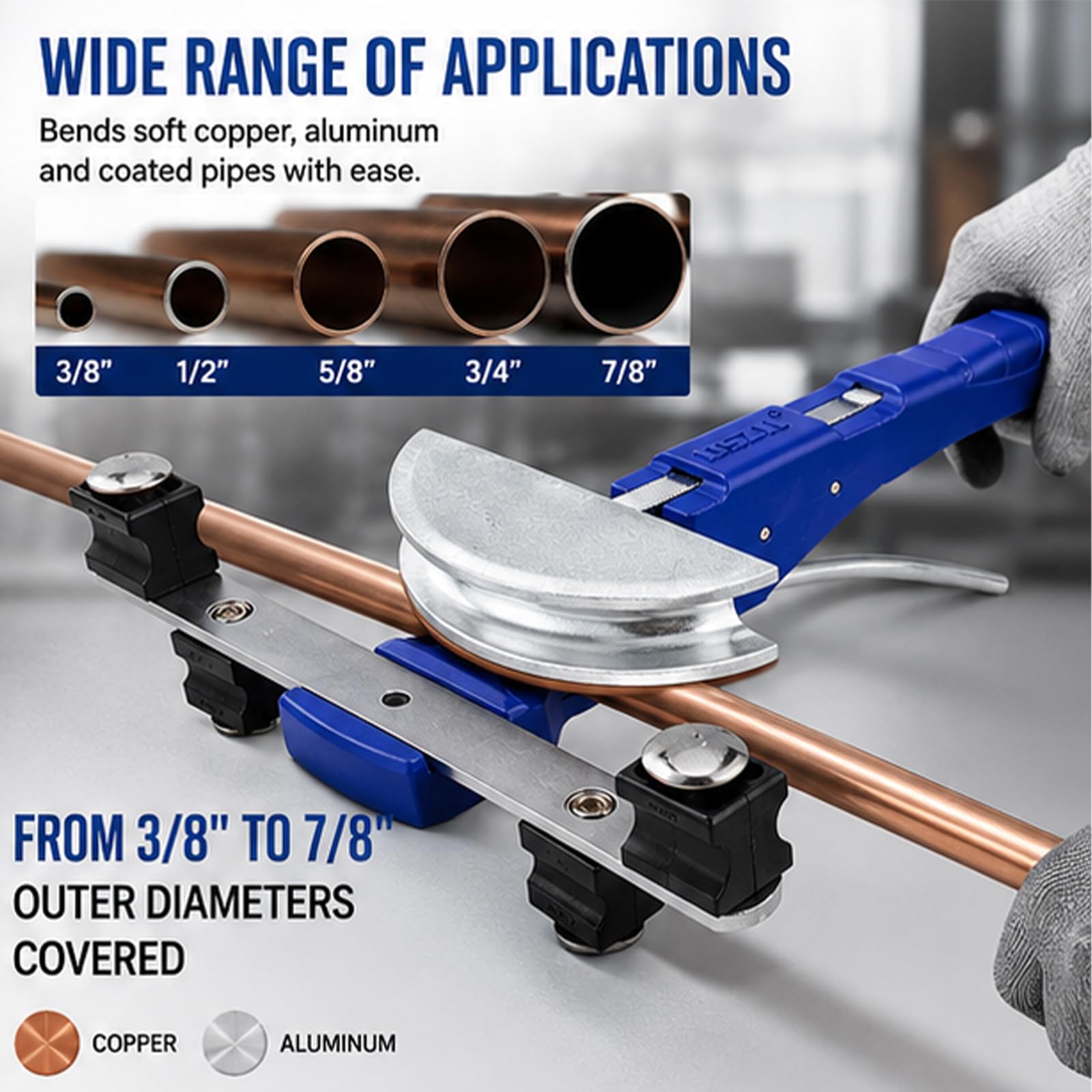 Piegatubi Manuale per Tubi in Rame, Kit Piegatubi a Cricchetto, 90° Avanti/Indietro per 3/8'' a 7/8'', Utensile per Sbavare Taglierina, per HVAC, Riparazione Idraulica dell'Aria Condizionata