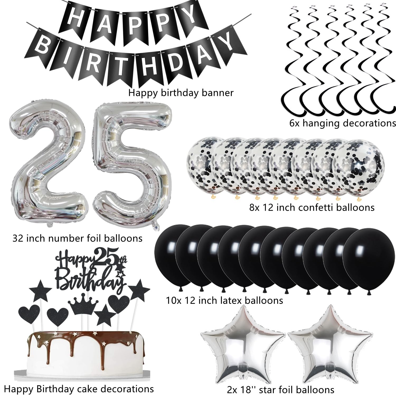 Ballon 25 ans anniversaire - Vert Or Blanc - Décoration 25e