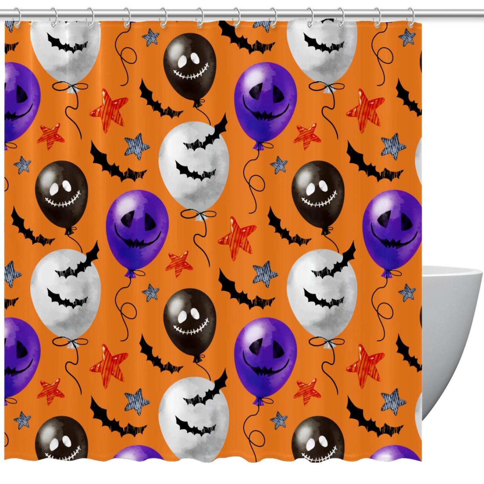 Rideau de douche Halloween orange aquarelle 183 cm pour une ambiance automnale cocooning