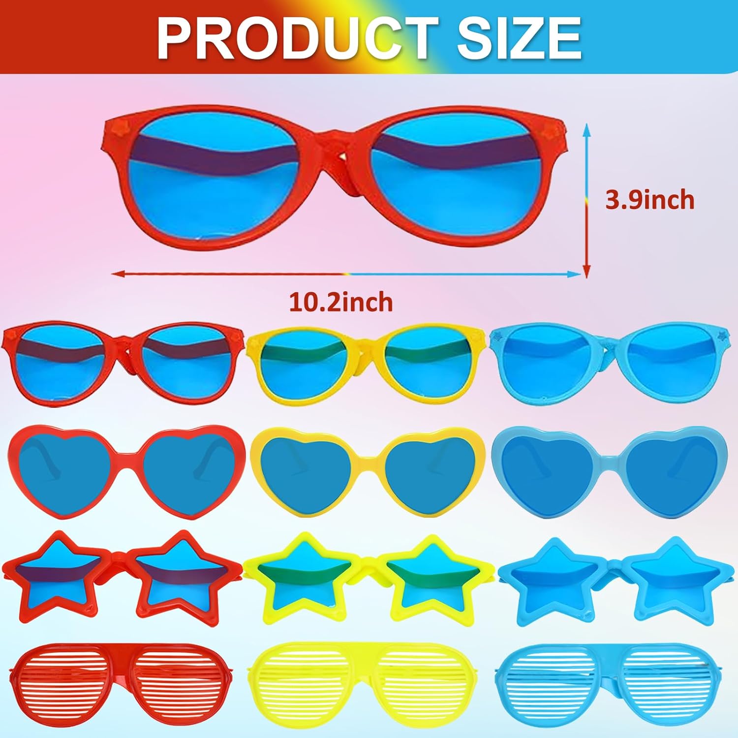 12 Pieces Jumbo Plastic Sunglasses,Multi-style Novelty Clown Funny Props Giant Party Sunglasses Shutter Shades Oversized Eyewear for Festival Costume Cosplay Party Supplies Accessories - Image 2