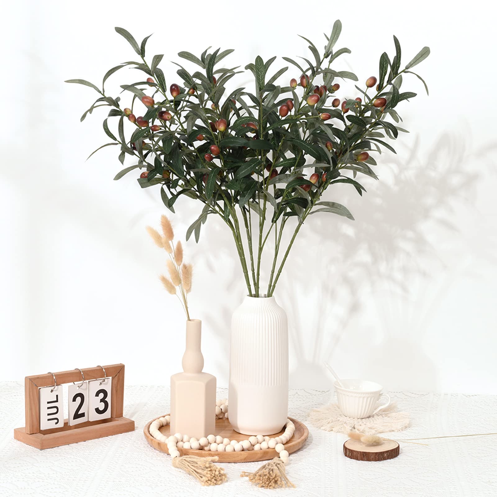 Waipfaru 3 Ramas de Olivo sintético de 39 Pulgadas para jarrones, Ramas de Olivo con Aceitunas realistas, Tallos de vegetación Artificiales Altos para centros de Mesa, arreglos Florales, jarrones