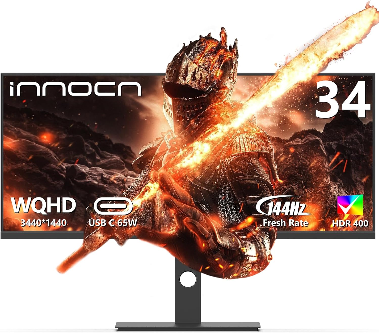 INNOCN 34" Ultrawide WQHD 3440 x 1440p 144hz PC Gaming Monitor Adaptive-Sync G-SYNC Compatible, USB C, HDMI 2.0, DP 1.4, USB Hub, PIP/PBP, Built-in Speaker, Height Adjustable, Eye Care