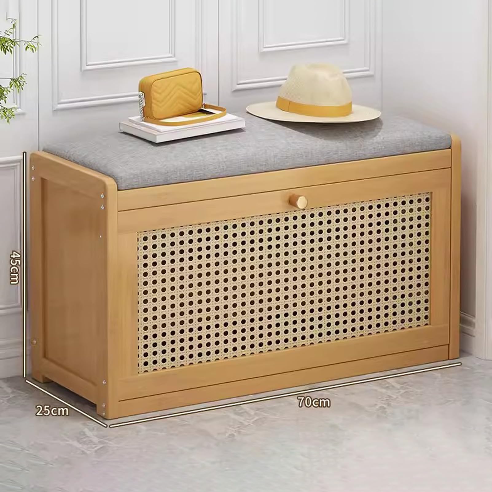 Banco de entrada con armario de almacenamiento de zapatos, zapatero de 2 niveles con puertas, zapatero de madera para pasillo, entrada, sala de estar, muebles elegantes y funcionales