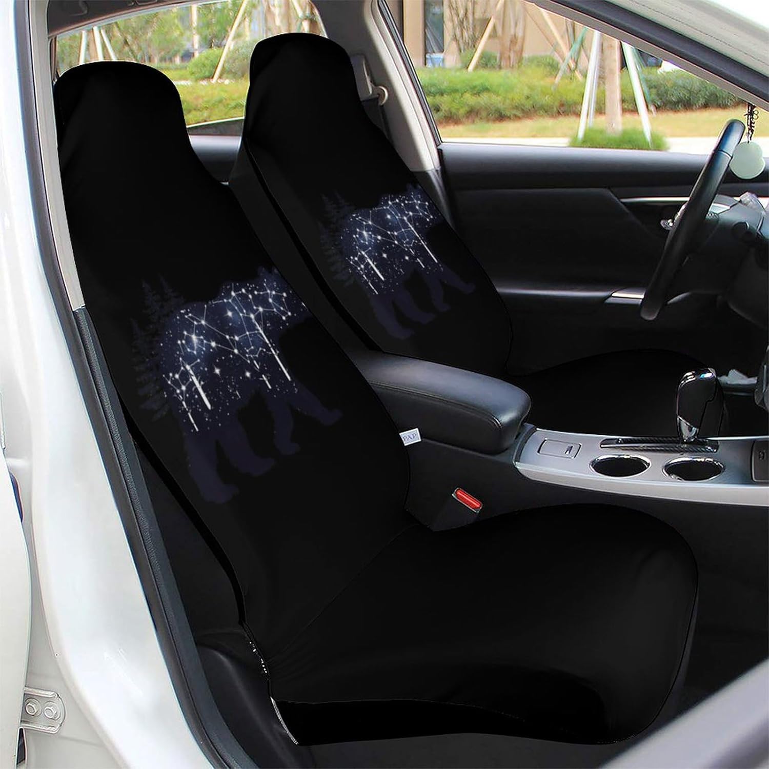 Bear Constellation Print Car Seat Covers Universal Car Front Seats Protector Auto Interior Accessories 2PCS