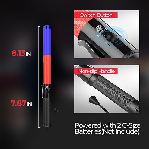 Miniatura 8 de RoadHero Varita de tráfico de 16 pulgadas, paquete de 2 luces de control de tráfico aéreo con 3 modos intermitentes, varitas de señal de seguridad