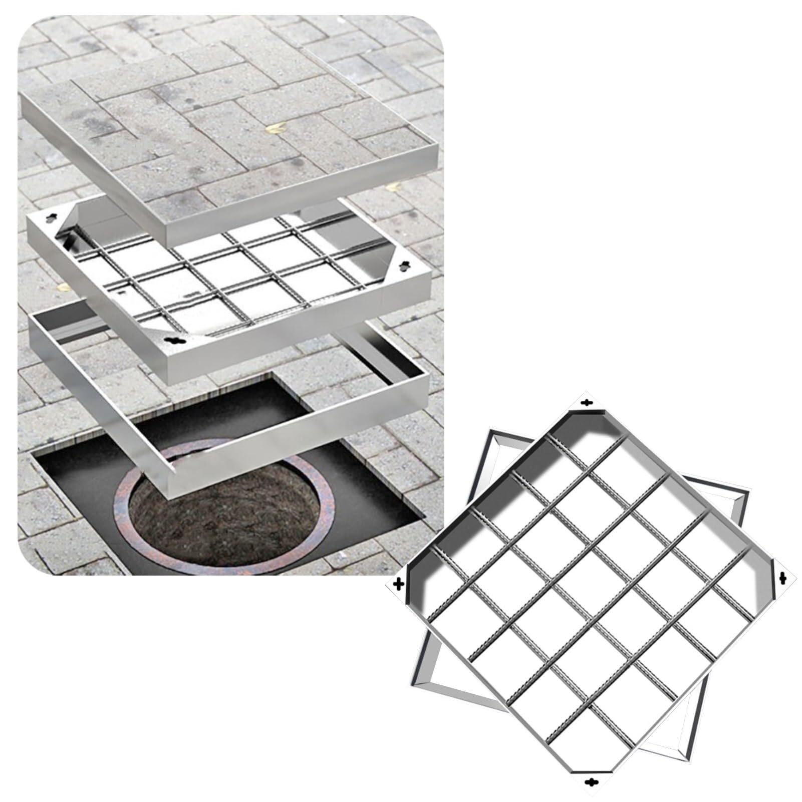 Trappe d'inspection carrée premium en acier inoxydable pour drain de 45 x 45 cm