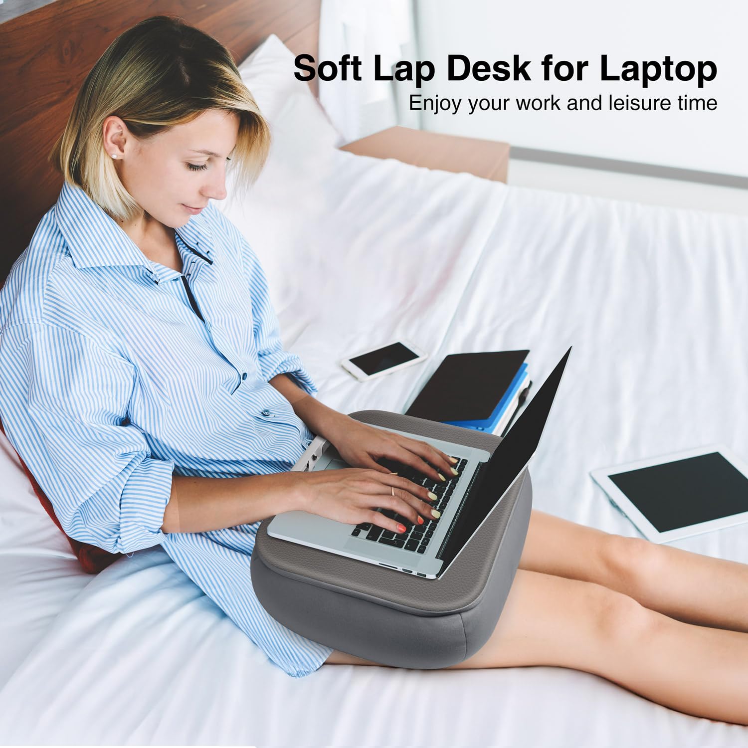 elitehood Soporte grande para libros, cómodo soporte para libros con almohadilla de almohada para leer manos libres en la cama, soporte para regazo para libros de cama, minimiza la tensión del cuello