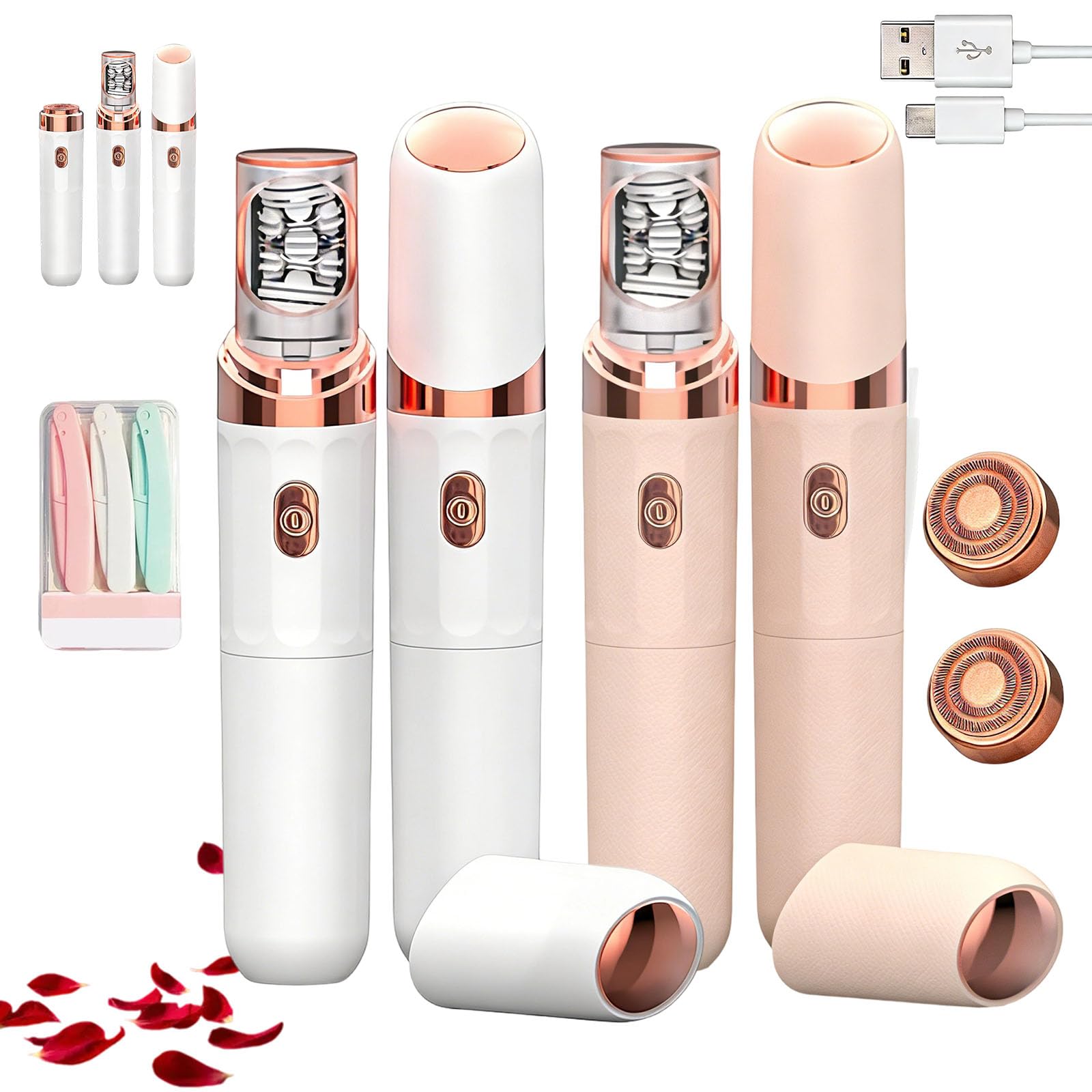 Gesichtsepilierer für Frauen, Gesichtshaarentferner, 2-in-1-Epilierer für Gesicht/Lippen/Kinn/Bikinizone/Augenbrauen/Arme und Achseln, Kabelloser Elektrischer Rasierer Epilierer Gesicht (2 Stück)