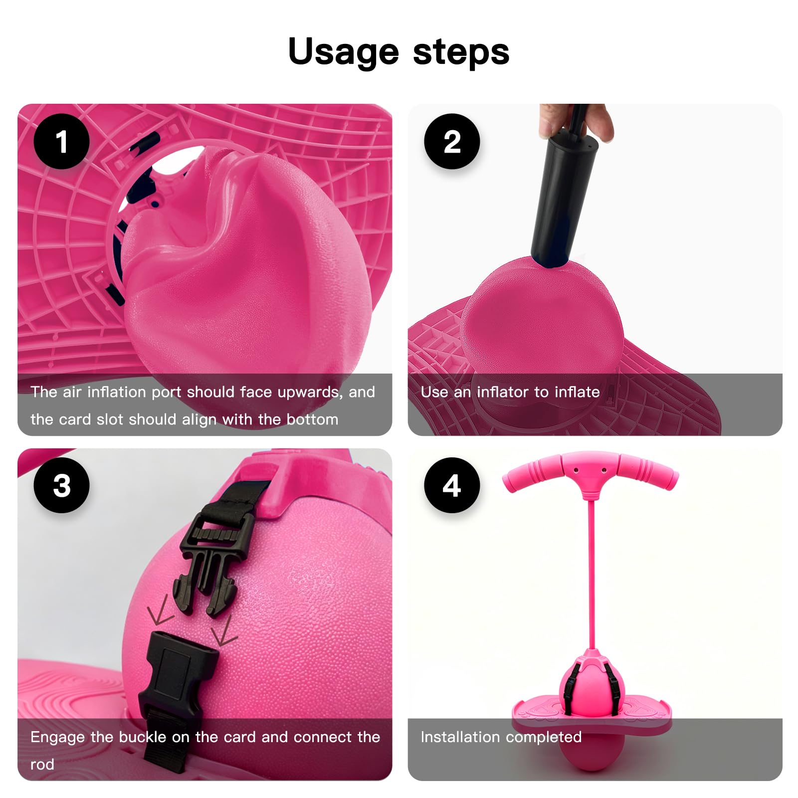 Balón para Saltar, Pelota de Salto de Pogo, Pelota de Rebote con Mango y Bomba de Aire, Parte Inferior Antideslizante, para Entrenar el Equilibrio, para Interiores y Exteriores (Rosa)
