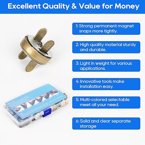 Miniatura 6 de 40 juegos de cierres magnéticos de 4 colores con herramientas de instalación, cierres magnéticos de cierre incluyen 3 herramientas de ajuste para