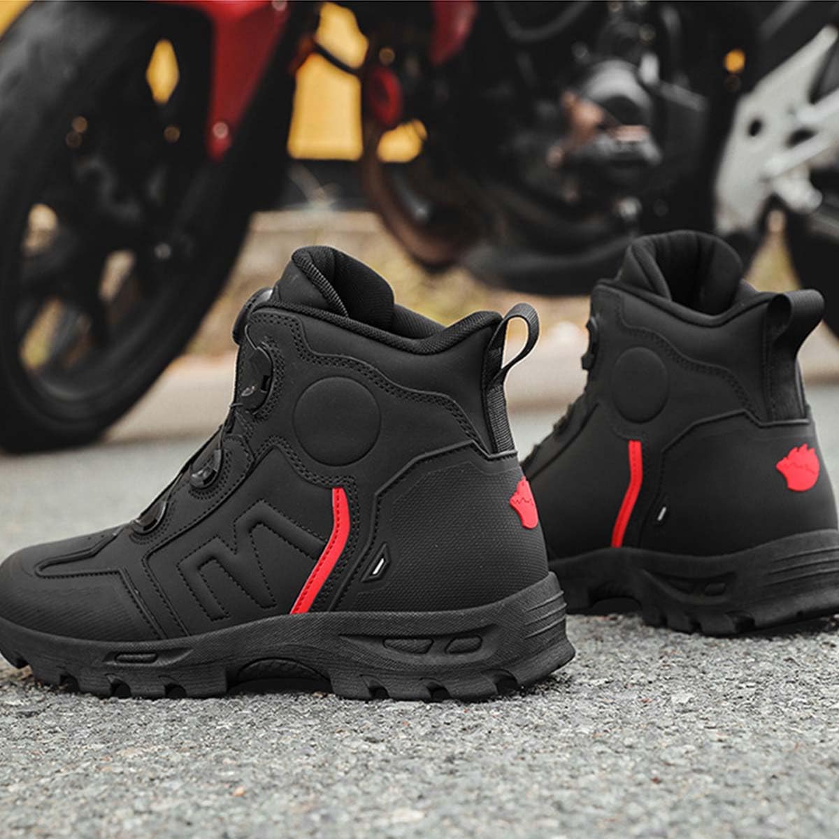 Stivali da Moto in Pelle per Uomo Scarpa da Motocicletta | Protezione Caviglia, Resistenti agli Urti, Chiusura Rapida, Impermeabile, Pista e Strada