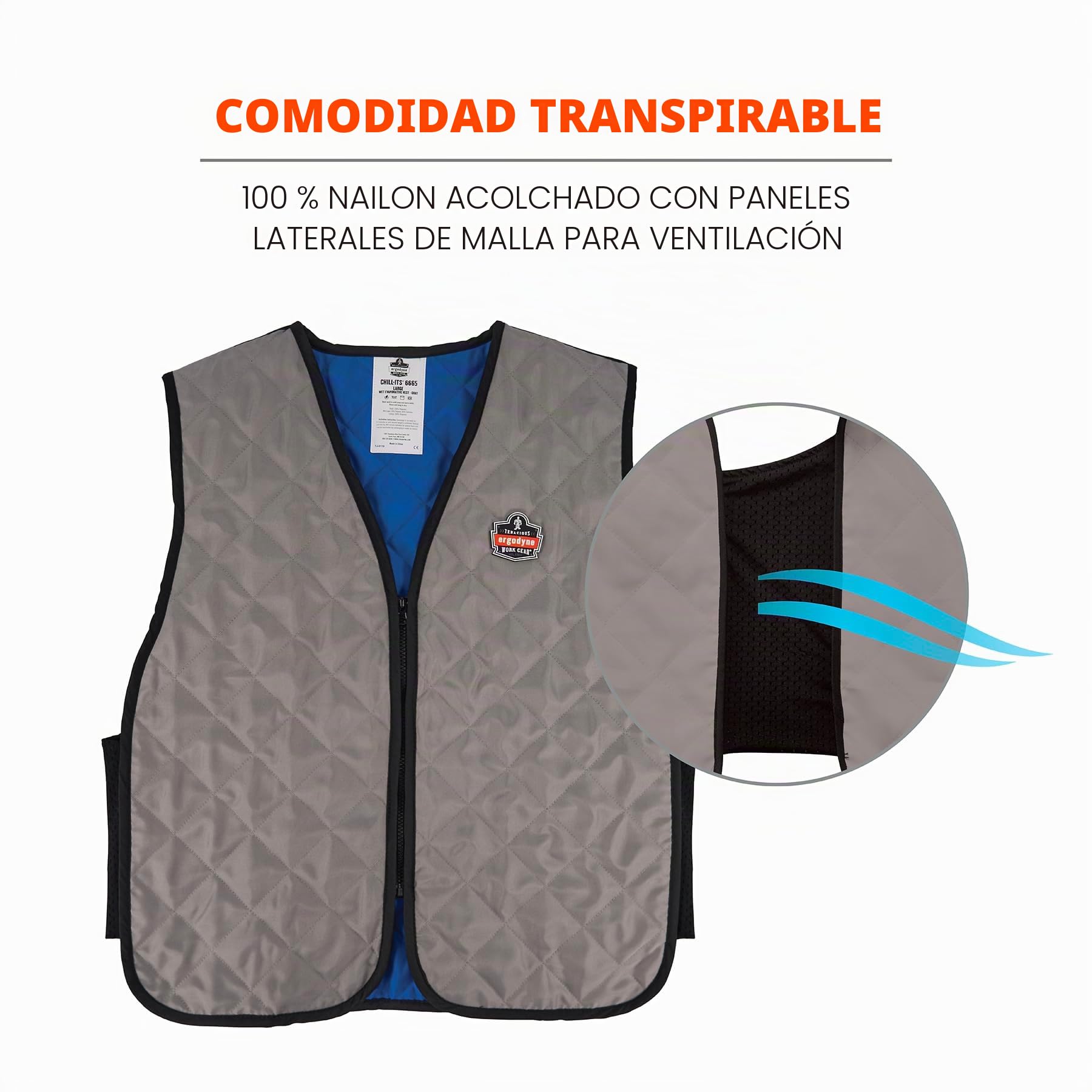 Ergodyne Chill-its 6665 Evaporative Cooling Vest - Embedded Polymers, Zipper Closure Chaleco de refrigeración Hombre (Pack de 1)
