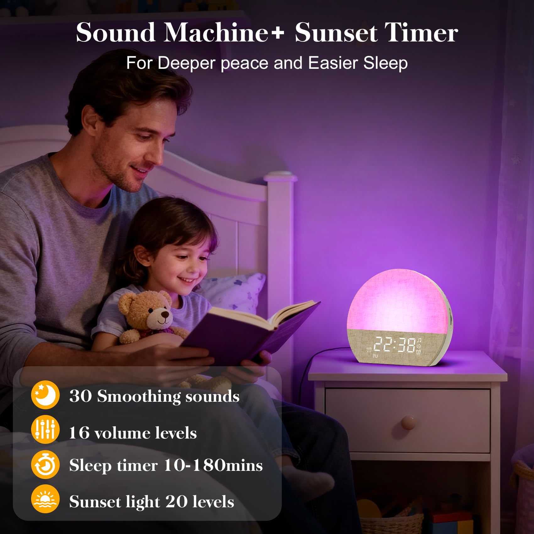 KEPLUG Tageslichtwecker mit Sonnenaufgang,Doppel Wecker & 30 Klängen | Doppelalarm Einstellbare Lautstärke 0–100 % dimmbares Nachtlicht Einschlafhilfe Schlafzimmer Kinder Erwachsene Timer