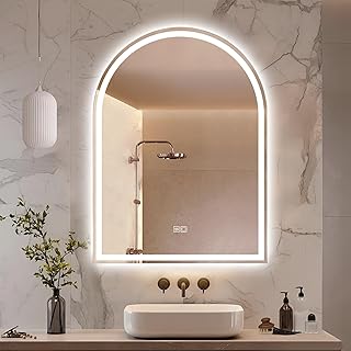 Comprar moderntop Espejo de baño LED arqueado con iluminación, Sensor táctil, Ajustable, antivaho, Modo de Tres Colores, diseño Moderno sin Marco, 60 x 80 cm