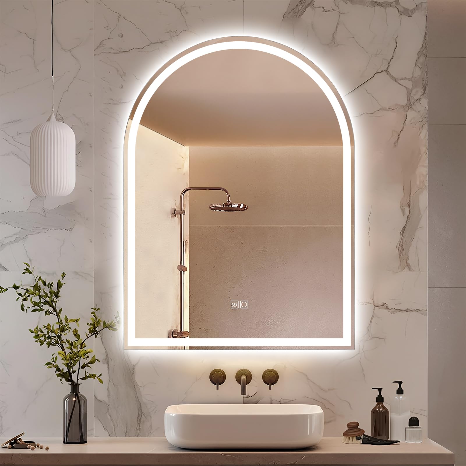 Specchio da bagno a LED arcuato con illuminazione - sensore touch, dimmerabile, antiappannamento, 3 modalità di colore, regolabile, design moderno, 60 x 80 cm