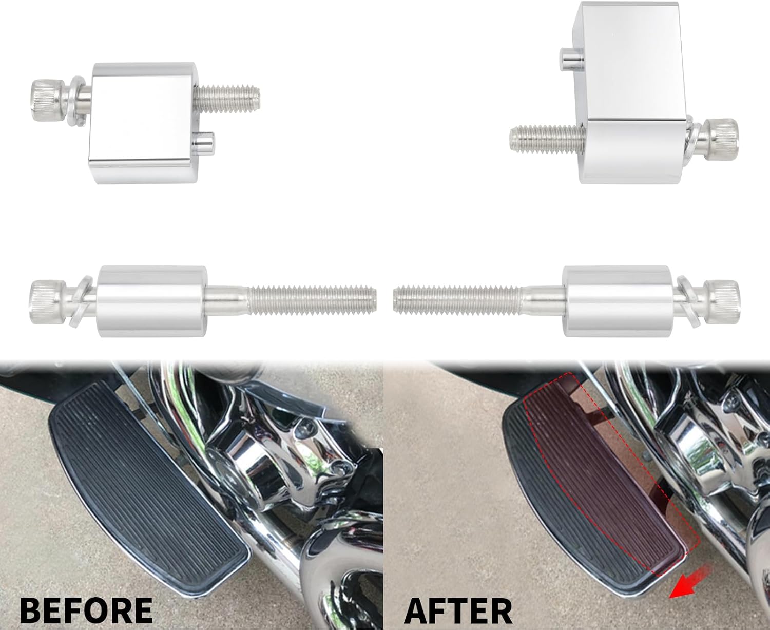 Driver Floorboard Extensions 1.25 inch Spacer Extenders Kit Compatible with Harley Touring Street Glide Road Glide Road King Electra Glide 2009-2024 FL Trikes 2009-2013 (Chrome)