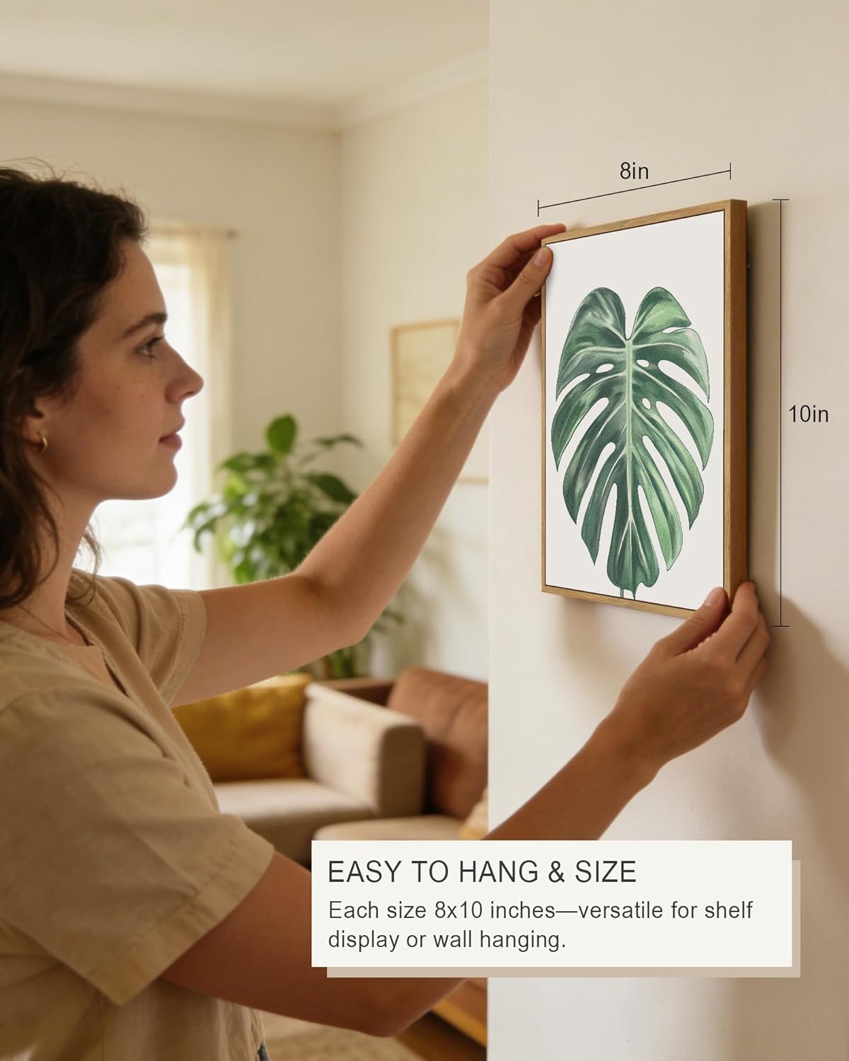 Drsoum Botanical Canvas Framed Wall Art Watercolor Green Leaf Tropical Plant Art Prints Boho Decor for Bedroom Bathroom Kitchen Home Office Decorations 8"x 10"x 4pcs