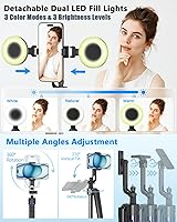 Vista 5 de Kit de vlogging para iPhone/Android, trípode de seguimiento facial automático de 63" para iPhone con luz, micrófonos inalámbricos, control remoto