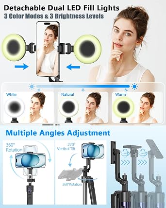 Vlogging Kit for iPhone/Android, 63Auto Face Tracking Tripod for iPhone with Light, Wireless Microphones, Scrolling Remote Control for TikTok, Content Creator Kit for YouTube Starter
