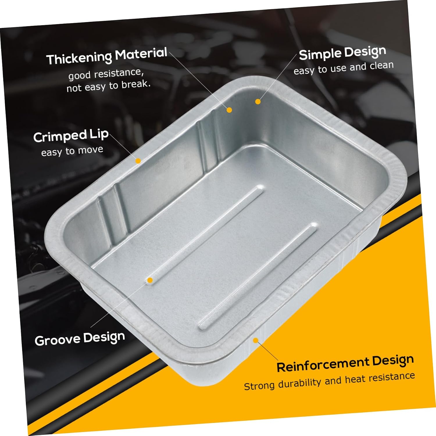 Amosfun Steel Oil Drain Pan Waste Engine Oil Collector Durable Drip Tray for Car Repair High Capacity Fluid Change Tool Silver