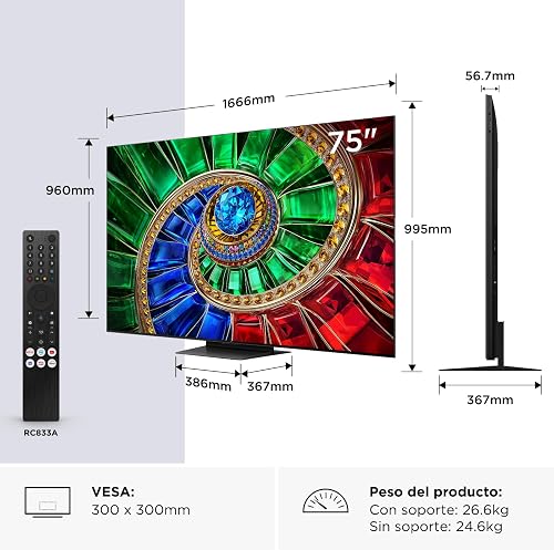 TCL 75RM7L Televisor 75 Pulgadas RGB-Mini LED 4K Smart TV, HDR 2000 nits, 144Hz Motion Clarity Pro, , Dolby Vision & Atmos, IMAX Enhanced, Game Master, FreeSync Premium Pro, Google TV - 2