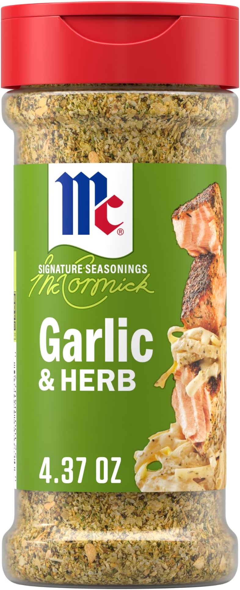 McCormick® Signature Seasonings Garlic & Herb Seasoning, Robust Blend of Onion, Garlic, Black Pepper & Herbs, Shake on Chicken, Pork, Seafood, Pasta & Sauces, Non GMO, Kosher, 4.37 oz