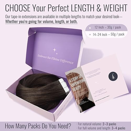 Fshine Extensions Cheveux Naturels Adhésif Seamless 50 g 45 cm 20 pcs Bande Adhésive Châtain Foncé Tape in Remy Humain Hair Invisible pour Femmes Filles Débutantes Mariage Bal de Promo Fête Couleur 2 - 5