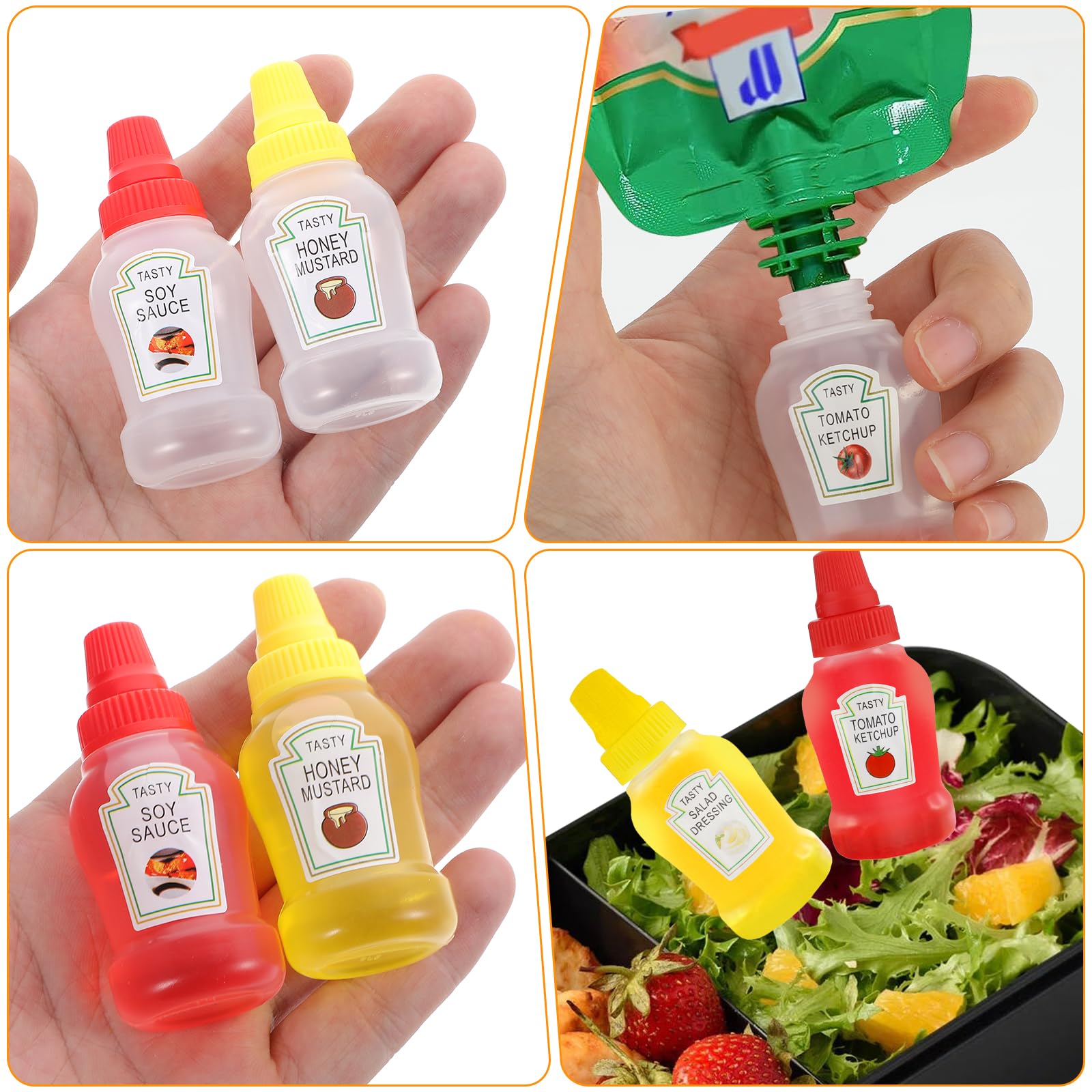 Ptwola 8 Pcs Mini Ketchup Bottles Condiment Squeeze Bottles Empty Plastic Portable Honey Salad Dressing Container Squirt Squeezable Jar Sauce Mustard Syrup Dispenser Bento Box Accessories 3