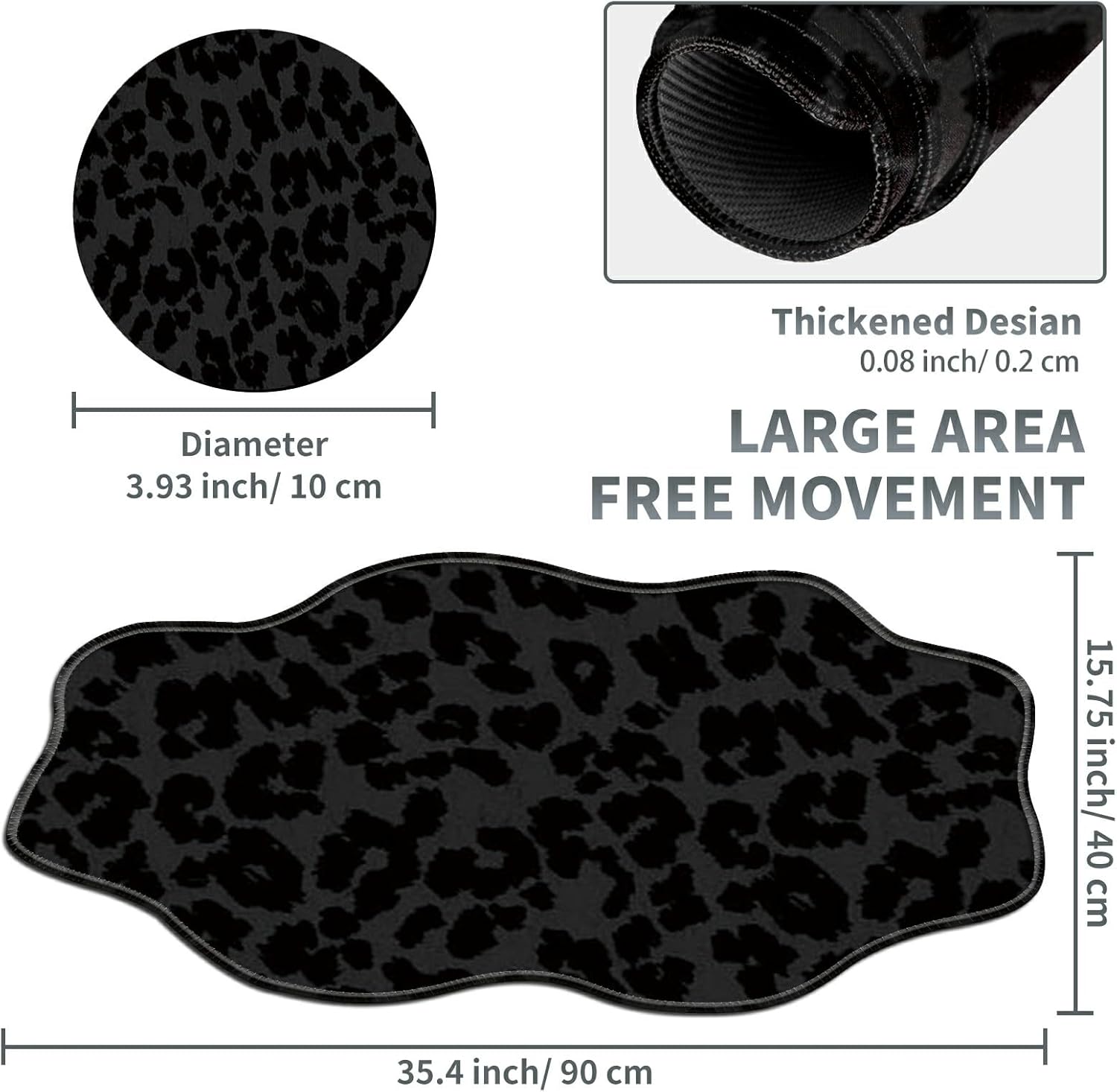 Black Leopards Large Gaming Mouse Pad Plus a Coaster, 35.4 x 15.7 inches Desk Mat Extended XXL Mousepad with Stitched Edge Non-Slip Rubber, Desk Pad Computer Mouse Mat for Home Office