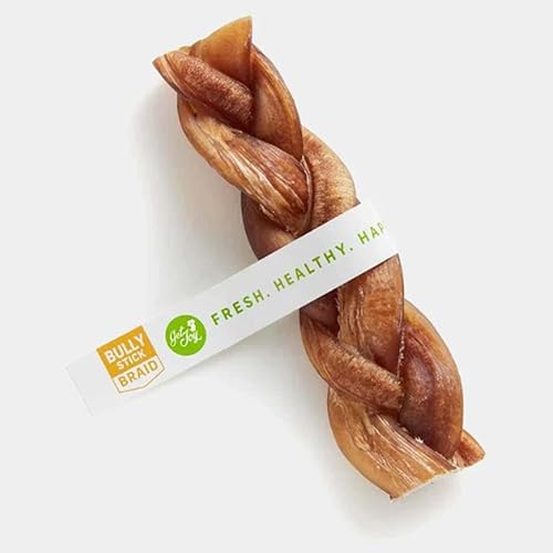 Get Joy Bully Braid - Masticable natural para perros, 6 pulgadas, trenzado de un solo ingrediente, Bull Pizzle de larga duración, sin olor