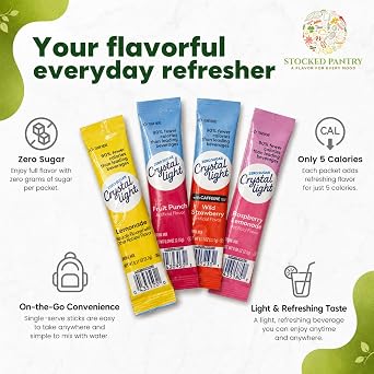 Crystal Light + Wyler's Light + True Lemon Drink Mix Packets Variety Pack, 120 Count, 9 Sugar Free Flavors, Lemonade & Real Lemon Water Flavoring Singles To Go, Stocked Pantry