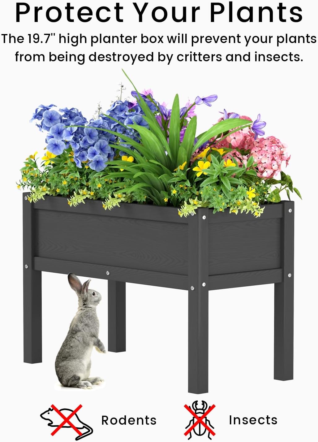 Small HDPE Raised Garden Bed, Elevated Planter Box with Legs, Outdoor All-Weather Planter Raised Beds for Seeds, Herbs, Flowers, Vegetables (Black)